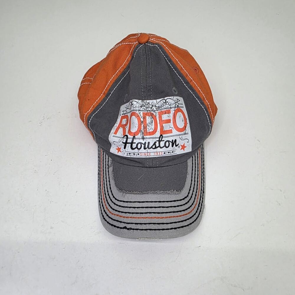 Houston Livestock Show And Rodeo Strapback Hat Cap Orange Grey Cowboy Adjustable